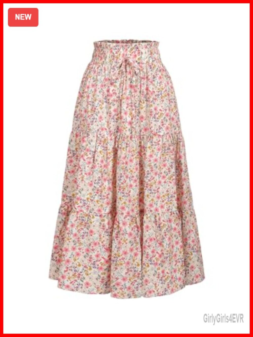 Women's High Elastic Waist Midi Skirt Tie Front Flowy Ruffle A-Line